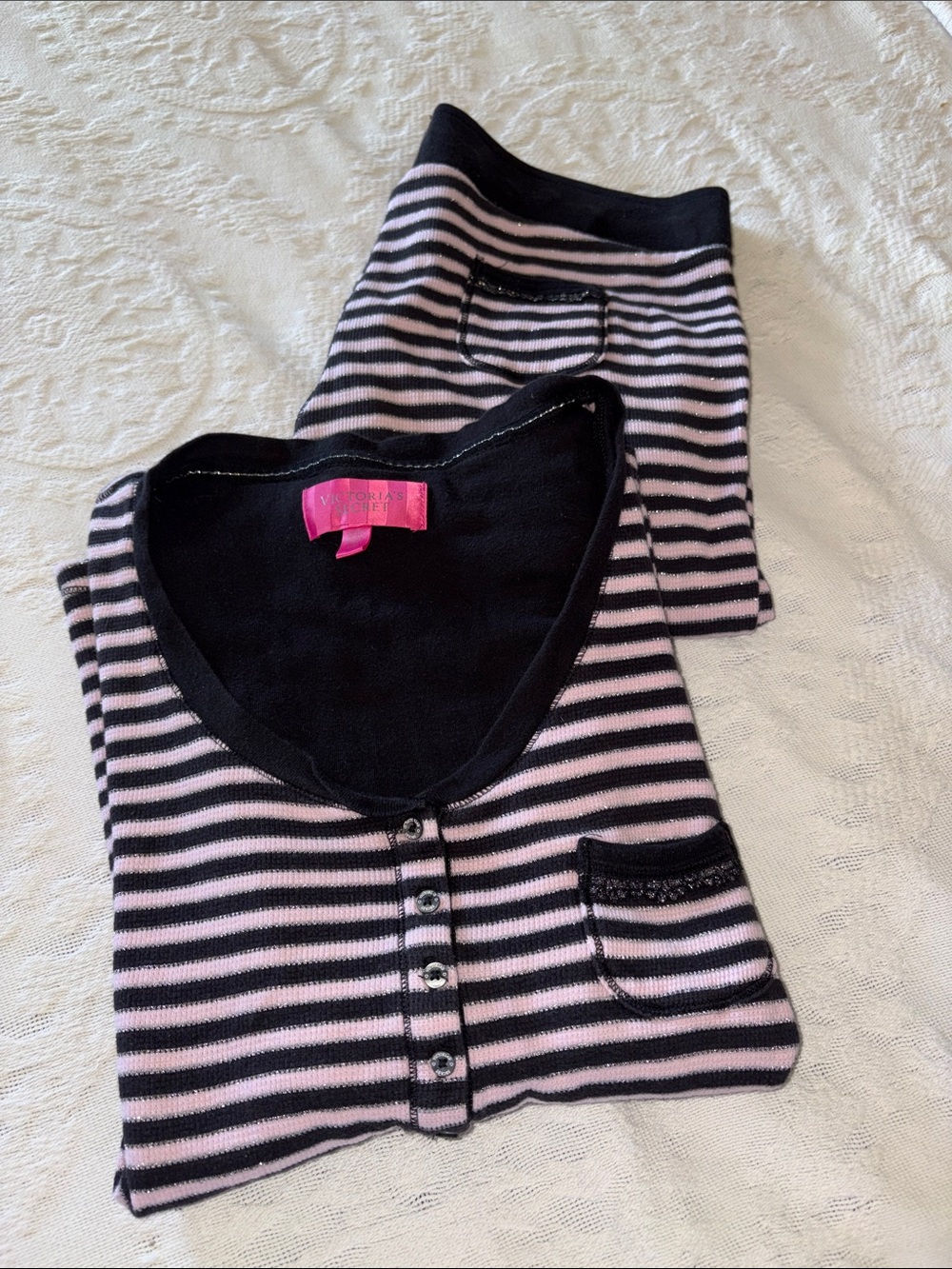 Victoria Secret Striped Pink and Black Womens Pajama Set EUC L - Picture 12 of 12